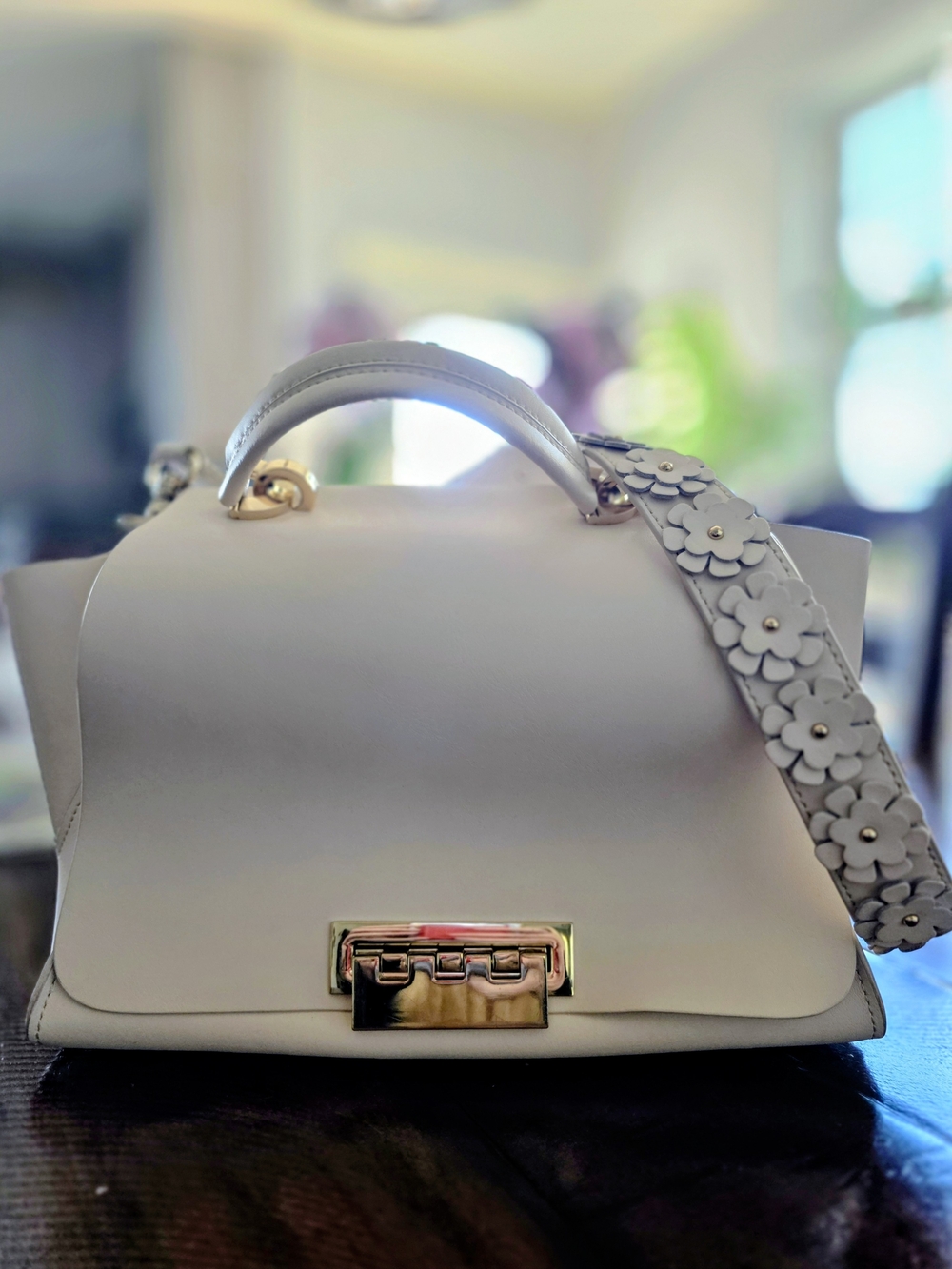 ZAC Zac Posen Cream Satchel with Floral Strap and Gold Hardware